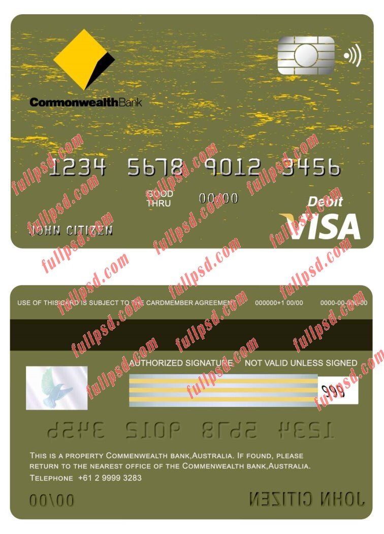 download australia commonwealth bank visa card psd template