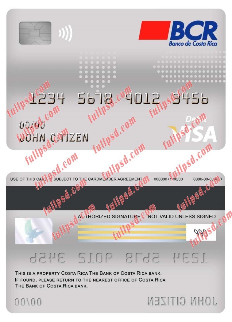 download costa rica the bank of costa rica bank visa debit card psd template