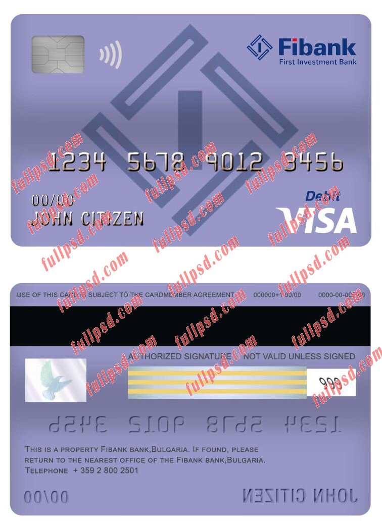 download bulgaria fibank bank visa debit card psd template