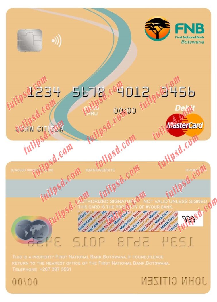 botswana first national bank mastercard psd template