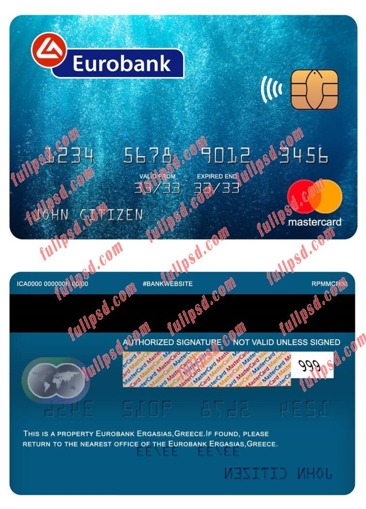 greece eurobank ergasias mastercard psd template
