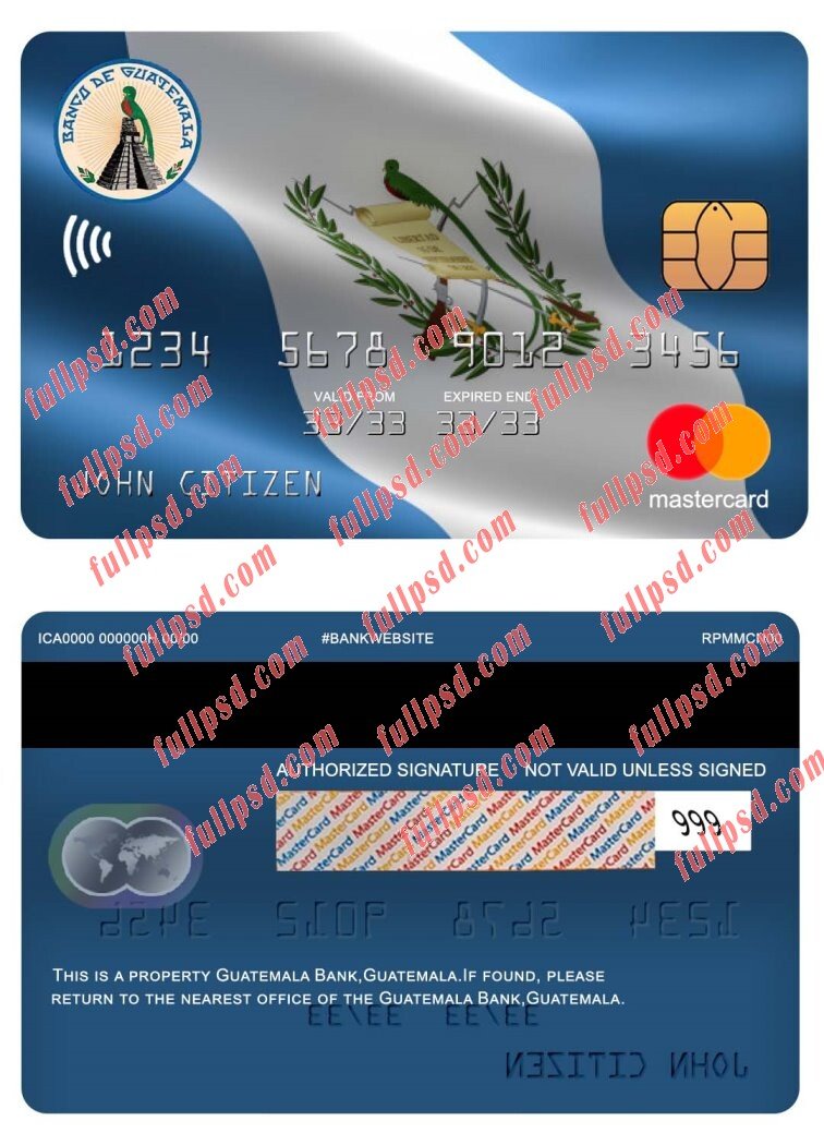 guatemala bank guatemala mastercard psd template