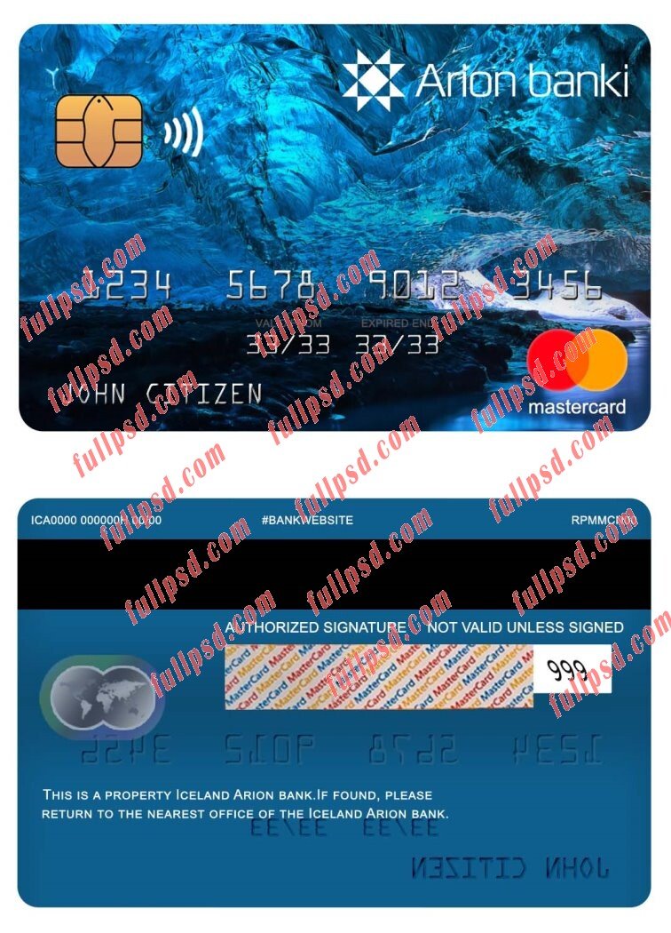 iceland arion mastercard psd template