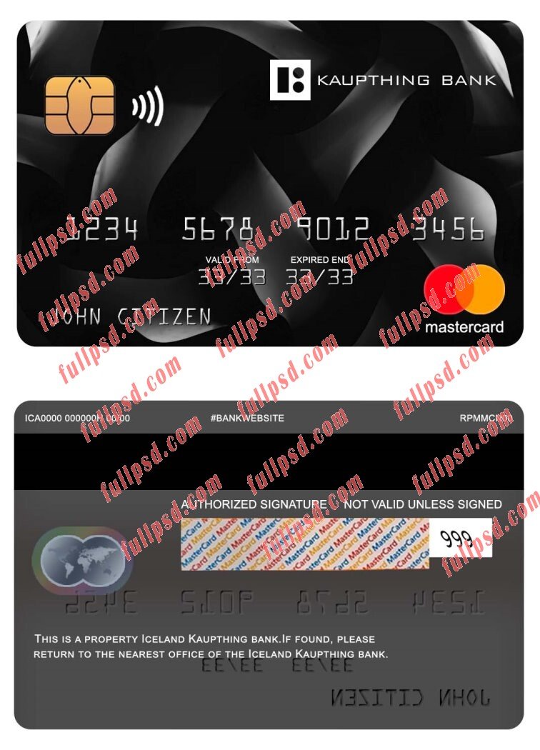 iceland kaupthing mastercard psd template