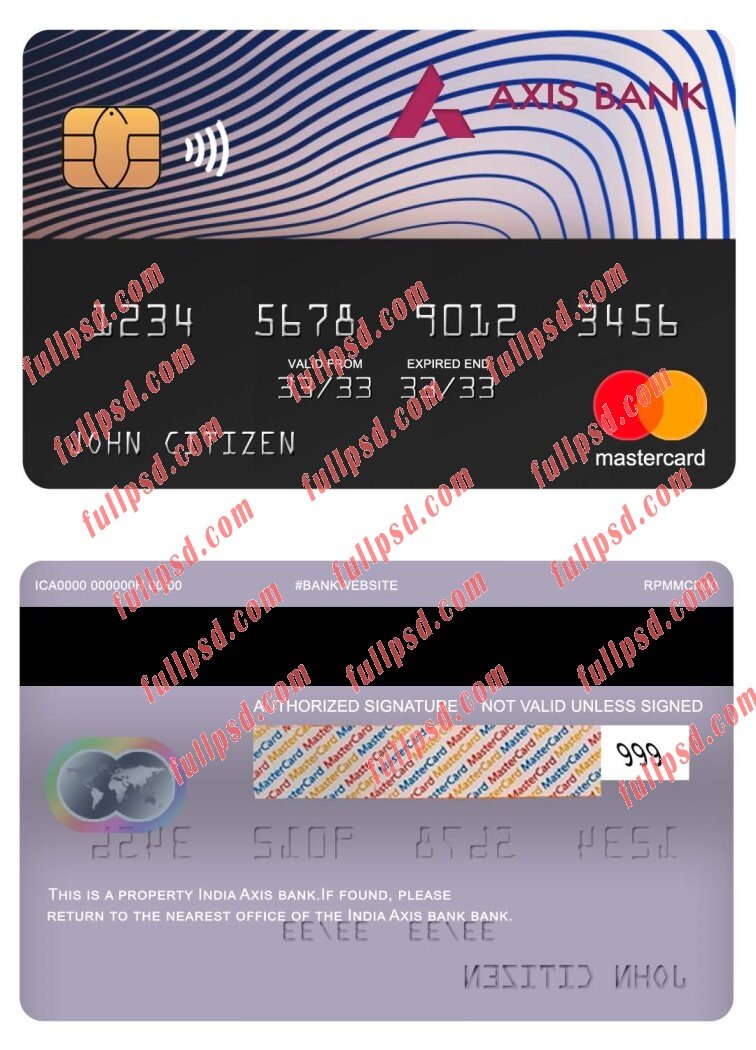 india axis bank mastercard psd template
