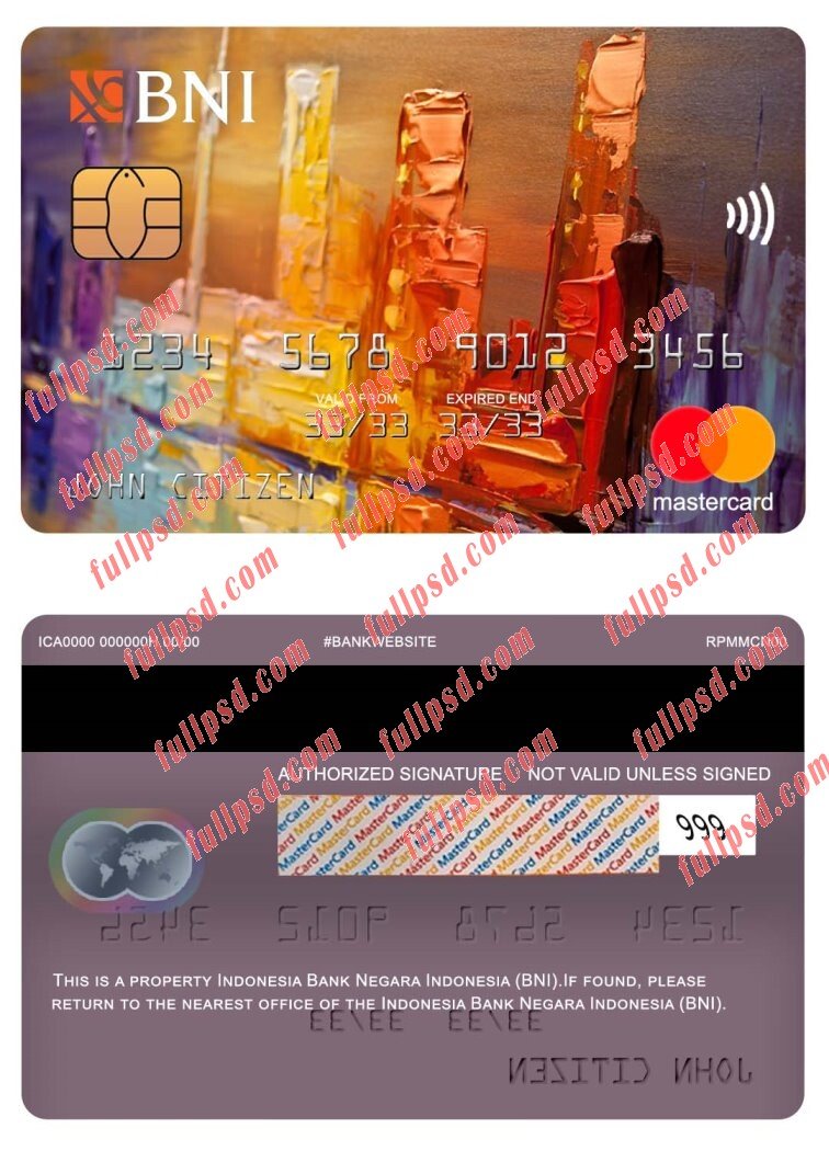 indonesia bank negara indonesia bni mastercard psd template