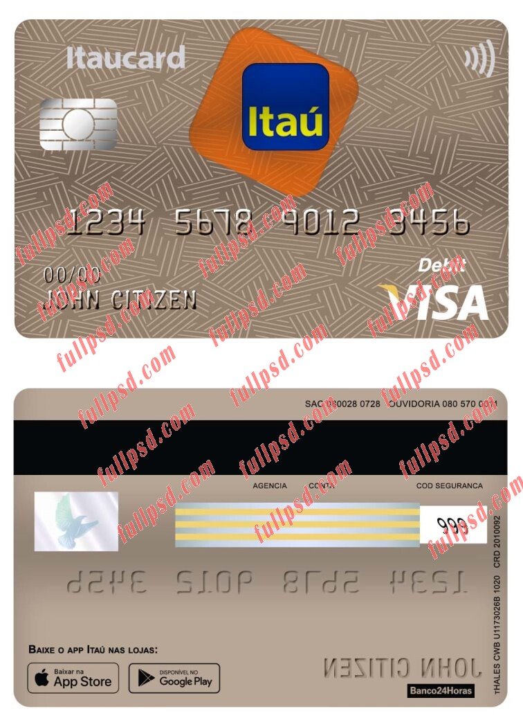 download itau bank visa debit card psd template