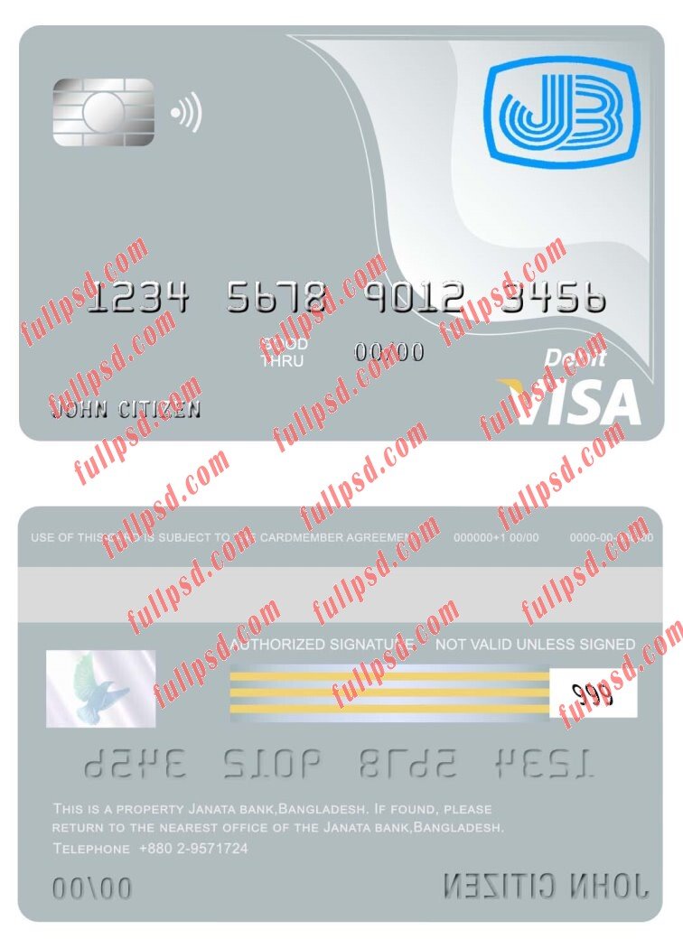 download janata bank bangladesh visa card psd template