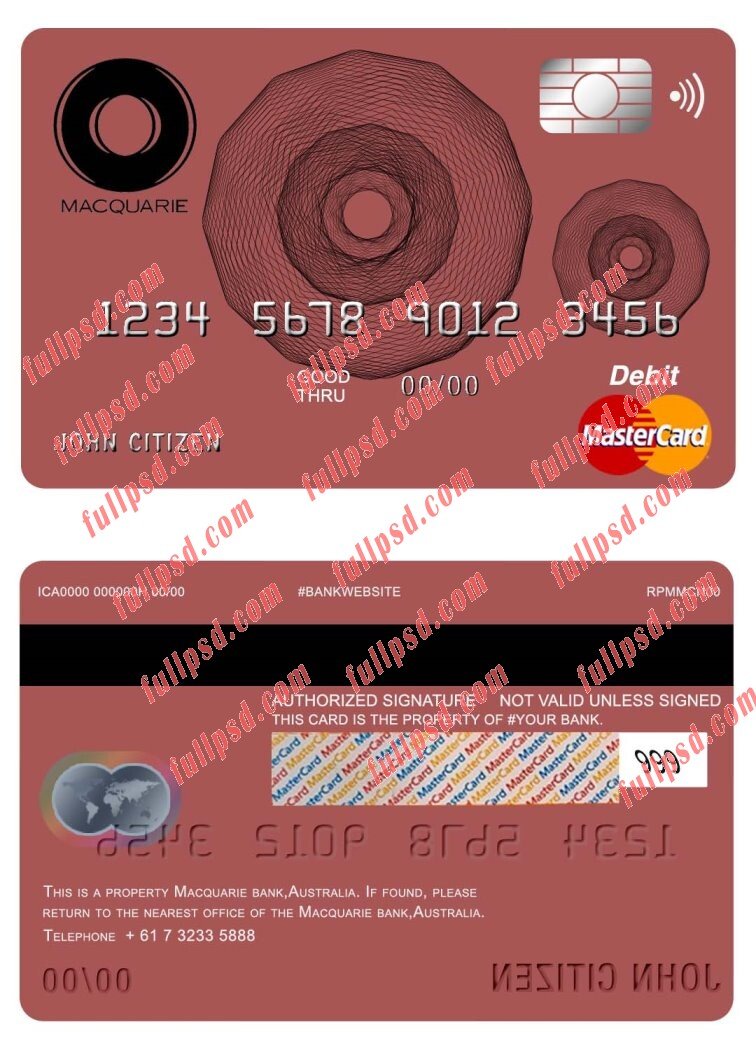 australia macquarie bank mastercard psd template
